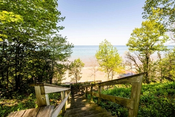 Harbert Hideaway Vacation Rental | Luxury Home with Private Pool Hot Tub and Walk to Lake Michigan Beach thumbnail