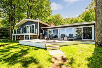 Harbert Hideaway Vacation Rental | Luxury Home with Private Pool Hot Tub and Walk to Lake Michigan Beach thumbnail
